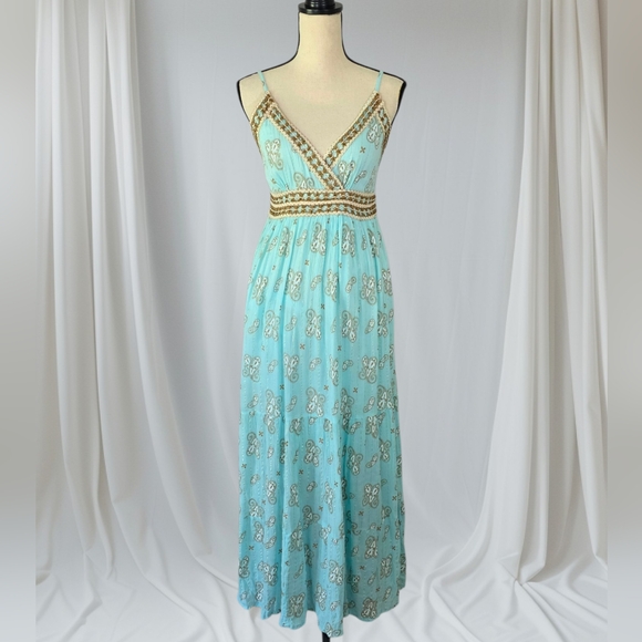 Zury Bohemian Turquoise Crochet Maxi Sundress One Size - Picture 1 of 12